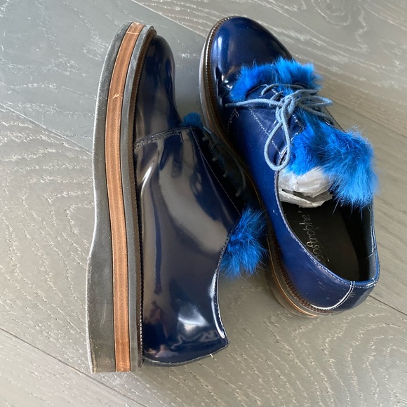 Apostrophe blue leather fur shoes - Picture 3 of 3